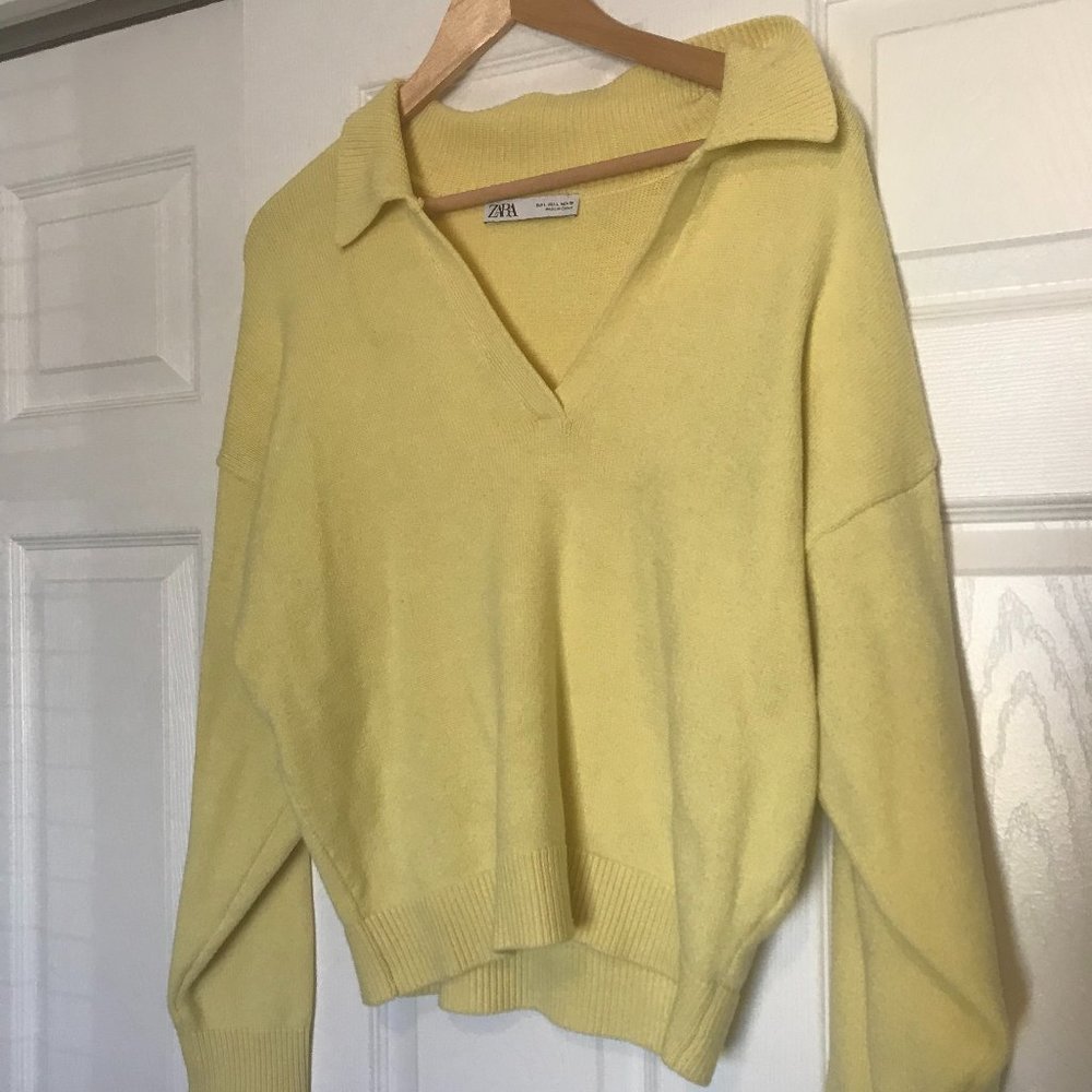 Zara Yellow V Neck Knit Oversized Sweater